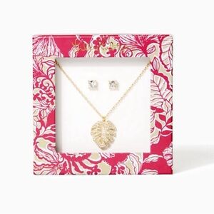 Lilly Pulitzer Gold Leaf Necklace and Earrings Set, NEW